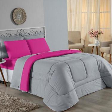 Imagem de Kit Edredom Dupla Face + Jogo de Lençol Queen Nobre 7 peças Malha 100%