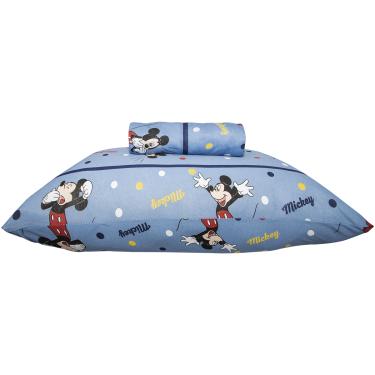 Imagem de Jogo de Lençol KazzaVip Solteiro Malha Mista 70% Algodão e 30% Poliéster Estampado Disney Mickey Comics Kids 2 Peças Azul