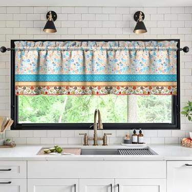 Imagem de Tapesb Flores florais saia de cozinha engraçadas pequenas cortinas de janela sobre a pia decoração essencial adequado para cozinha, quarto, lavanderia, 45,7 x 137,2 cm