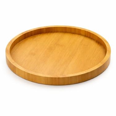 Imagem de Bandeja Decorativa Redonda de Bambu 25cm – Madeira Natural com Borda Alta, Ideal para Mesa Posta, Servir Café/Petiscos e Organizar Banheiro, Cozinha e Sala