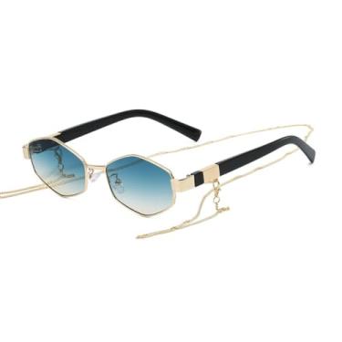 Imagem de Óculos de Sol Femininos com Degradê Poligonal, Hastes Personalizadas e Corrente, Proteção UV400 (3)