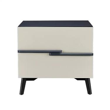 Imagem de Mesa de cabeceira simples mesa de cabeceira com alça escalonada para quarto, gaveta dupla de grande capacidade, móveis de cabeceira, armário de armazenamento de cor sólida para quarto (preto)