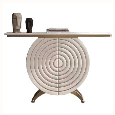 Imagem de Mesa de console moderna com armário de armazenamento, sofá de madeira estreita de mármore sintético, console/destaque moderno para sala de estar, jantar, corredor de entrada (pequeno)