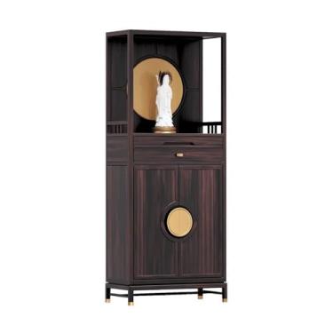 Imagem de KEG801302 Suporte de santuário, novo armário de madeira de incenso de estilo chinês, com decoração de latão, armário de nicho, mesa de altar