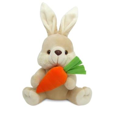 Imagem de Coelho de Pelúcia Páscoa 25cm com Cenoura – Decoração Charmosa para Cestas e Ambientes - Caramelo