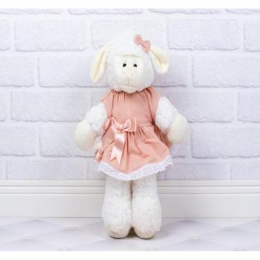 Imagem de Pelucia ovelha fufy 26 cm - vestido com lese - CKD CONFECCOES, Salmão