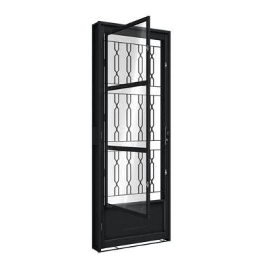 Imagem de Porta de Aço de Giro com Postigo e Grade Mosaico 215x85cm Aço Pronto R