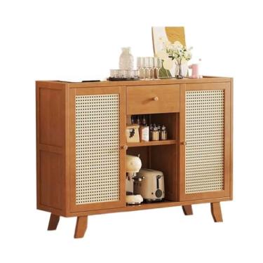 Imagem de KHUTRW3D Aparador de vime de cozinha integrado com parede multifuncional de armazenamento de cozinha portas duplas com gavetas armário buffet