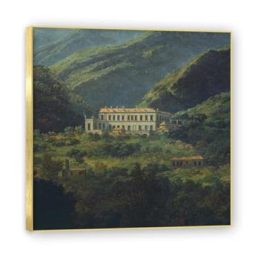 Imagem de Moldura dourada. Reprodução de arte famosa de J.C. Dahl, arte em tela de paisagem romântica nórdica, decoração de parede elegante para sala de estar, escritório, pronto para pendurar. (Palácio). 40 x