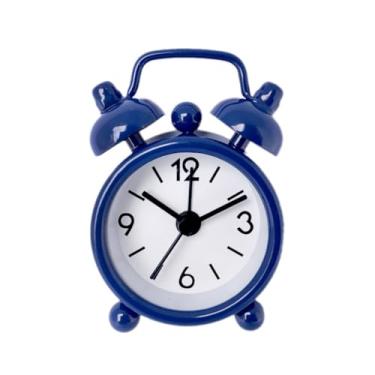 Imagem de Despertador para quarto, mini despertador de metal, pequeno, criativo de quartzo azul, despertador redondo, portátil, decoração de mesa, decoração de casa, relógio de mesa (azul)