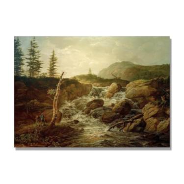 Imagem de NHLDZYH Quadro famoso para salão - réplica de J.C. Dahl - Paisagem romântica nórdica em tela - decoração de parede elegante. (Cascatas nórdicas). 50 x 70 cm. Apenas tela.