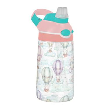 Imagem de xigua Balões de ar quente extravagantes Garrafa de água Tritan com bico de silicone, 480 ml portátil à prova de vazamento para bebidas esportivas com botão bloqueável e alça larga
