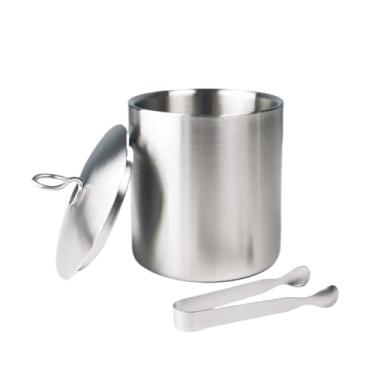 Imagem de x3anggyt5 Balde de gelo de aço inoxidável de parede dupla para festa com tampa e grampos de gelo, adequado para festas internas e externas