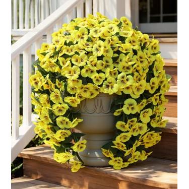 Imagem de HyeFlora Flores artificiais para atividades ao ar livre, 2 peças, trepadeiras de amor-perfeito de seda sintética, resistentes a UV, plantas de flores falsas para pendurar no exterior, varanda, quintal