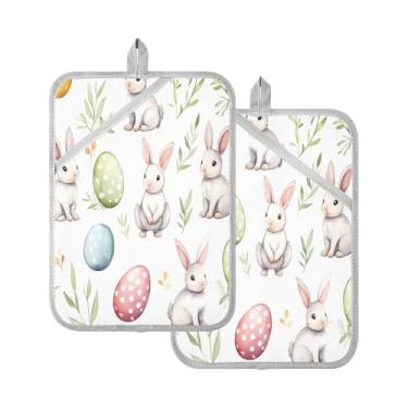 Imagem de STAYTOP Pacote com 2 pegadores de panela de coelho da Páscoa e ovos, almofadas quentes resistentes ao calor com bolsos, conjuntos de suportes de panela antiderrapantes para cozinha, assar e cozinhar
