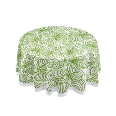 Imagem de Qilmy Toalha de mesa redonda de palmeira de treliça verde, 152 cm, resistente à água, à prova de derramamento, capa de mesa grande para jantar de reunião de família em ambientes internos e externos