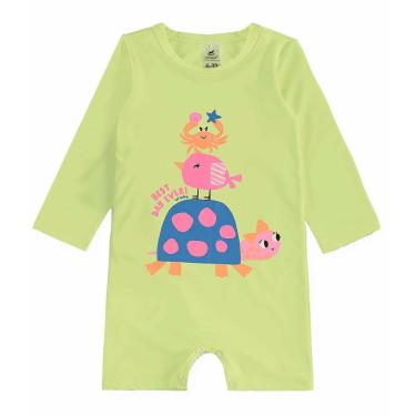 Imagem de Macaquinho Praia Bebê e Infantil Proteção UV Tartaruga Verde Limão Up Baby-Feminino