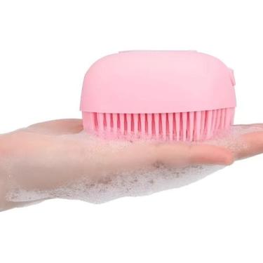 Imagem de Esponja De Silicone Para Banho Massageador E Porta Sabão Cor Rosa - bm