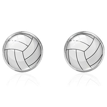 Imagem de Aloluo Brincos de voleibol para mulheres e homens, de aço inoxidável, hipoalergênicos, prateados, bola esportiva, furada, joia de vôlei, presente de aniversário para fãs de esportes