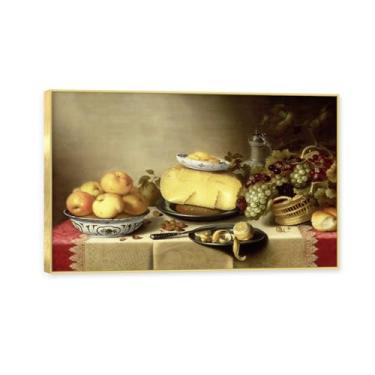 Imagem de Moldura dourada. Arte vintage emoldurada de frutas mortas, pintura clássica de cozinha country, decoração de parede de casa de fazenda quente para sala de jantar e cozinha. C52. 80 x 130 cm - 31,5 x