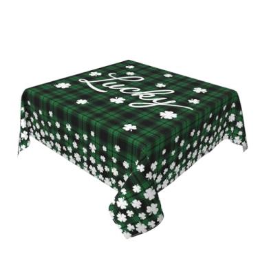 Imagem de Toalha de mesa xadrez quadrada para Dia de São Patrício, 137 x 137 cm, branco, verde, preto, búfalo, xadrez, trevo da sorte, decoração de São Patrício, casa de fazenda, para festa interna, cozinha