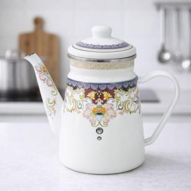 Imagem de Bule Bico Pescoço Ganso Esmaltado Decorativo Fogão Indução Retro Alça 