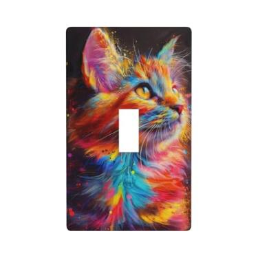 Imagem de Capas decorativas para interruptores de luz de gato colorido, placa de parede com interruptor único, capa decorativa para decoração de casa