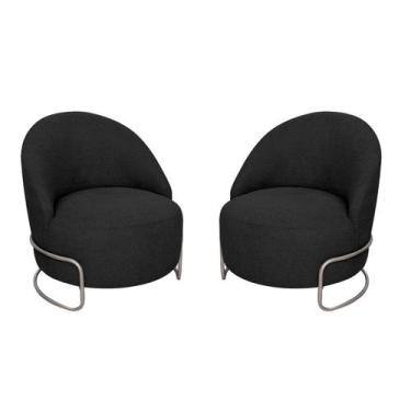 Imagem de Kit 02 Poltronas Luxo Decorativa Tulipa Linho - Amarena Móveis, Preto