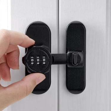 Imagem de INIRET Fechadura de porta de celeiro preta fosca 90/180 graus, senha de 3 dígitos sem chave, trava dobrável com combinação, trava mecânica com senha, protege a privacidade, para porta de celeiro