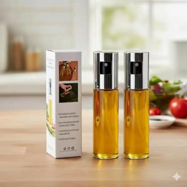 Imagem de Kit 2 Borrifadores Spray para Azeite Óleo e Vinagre Multiuso Pulverizador Galheteiro 100 ml Bico Antigotejamento Livre de BPA Design Premium Econômico Saudável e Prático para Cozinha