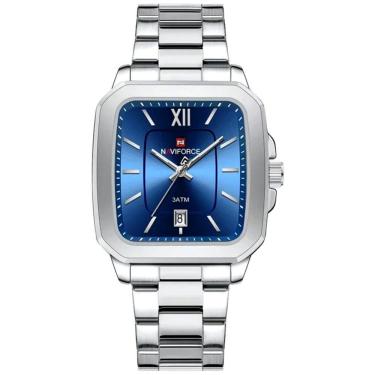 Imagem de Relógio De Quartzo Masculino Casual Mostrador Quadrado Em Aço Inoxidável Impermavel Azul