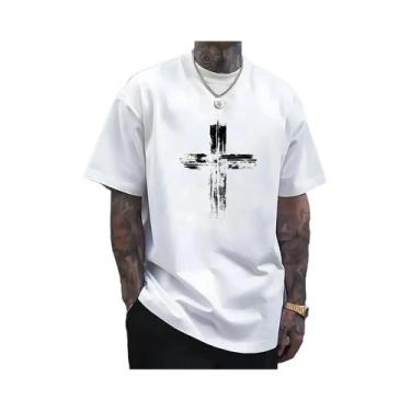 Imagem de Camiseta Masculina plus Size De Verão Em Algodão Casual Com Estampa Re