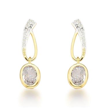 Imagem de Brinco Vazado Com Pingente Oval Banhado A Ouro 18k