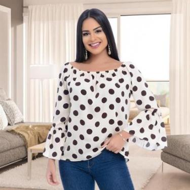 Imagem de Blusa Ciganinha M/L Flare B'Bonnie Ligya Off White Poá-Feminino
