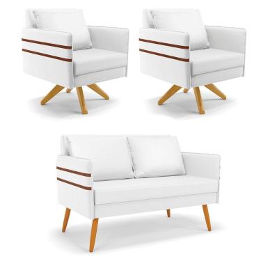 Imagem de Kit 01 Namoradeira 02 Lugares E 02 Poltronas Mari Corino Base De Madeira Ma30 - D'Rossi Branco