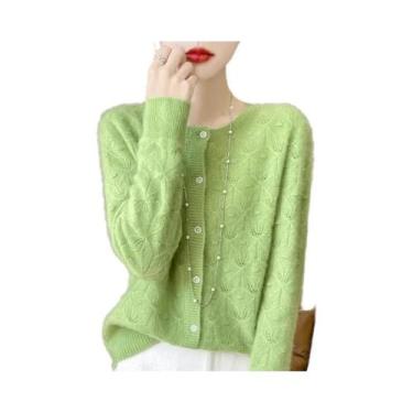 Imagem de Cardigã Feminino De Lã Tricotado Para Outono/Inverno, Gola Redonda, Va