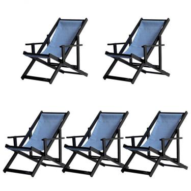 Imagem de Kit 5 Espreguiçadeiras Dobrável Black Cb-azul
