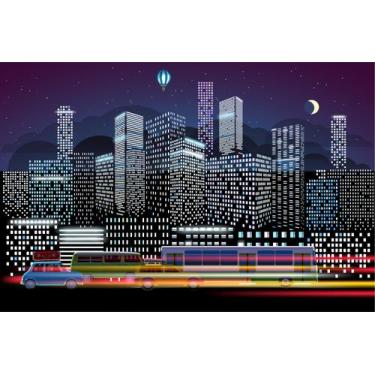 Imagem de Painel de Lona Cidade Noturna Transito - Fabrika de Festa, 150x100cm