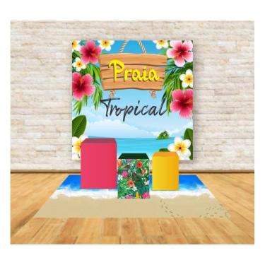 Imagem de Kit Mini Table Quadrado Tropical Mar Tapete Praia - Fabrika de Festa, 