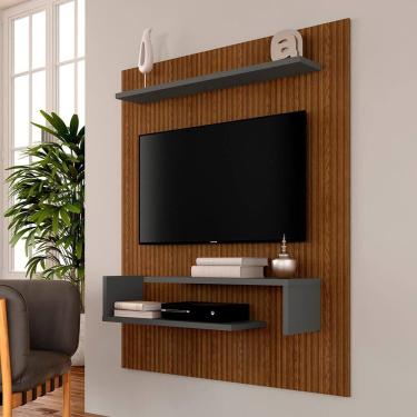 Imagem de Painel Suspenso Sonora Tv 55" Grafite/freijó Ripado - Móveis Arapongas