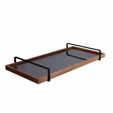 Imagem de Bandeja Decorativa Espelhada Alça Preta Cor:castanho