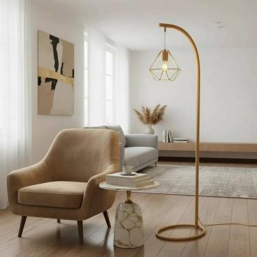 Imagem de Luminária de Chão Abajur Alicia Cúpula Diamante Aramada Coluna Piso Moderna Metal