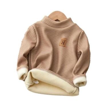 Imagem de Camiseta De Inverno Para Meninas Com Listras, Gola Alta, Camiseta Infa