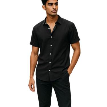 Imagem de Camisa Social Masculina com Gola Padre Manga Curta - Mitchelgutto, Pre