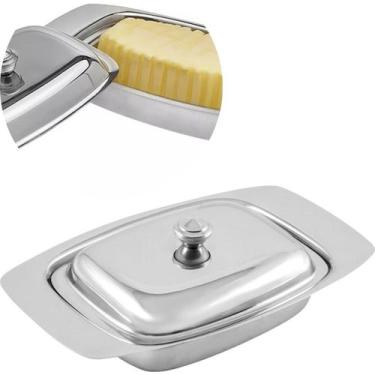 Imagem de Mantegueira Aço Inox Retangular Com Tampa Prateada Vedação Porta Mante