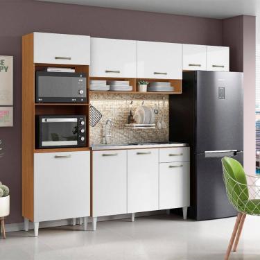 Imagem de Cozinha Compacta Atenas com Balcão 120cm com Pia e Cuba GhelPlus Cinamomo Branco Aramóveis