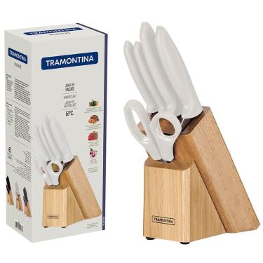 Imagem de Jogo de Facas Tramontina Plenus Aço Inox Cabos Poliprop. Off White e Sup de Madeira 6 Peças 23498315