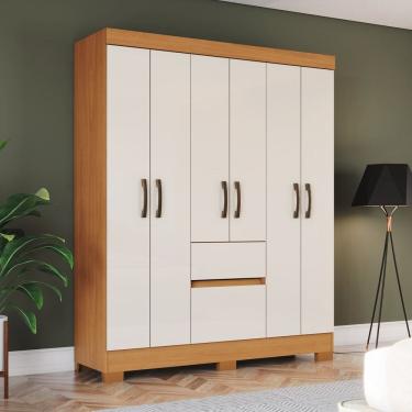 Imagem de Guarda-roupa Solteiro 6 Portas 2 Gavetas Bs04 Cinamomo/Off White