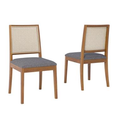 Imagem de Conjunto 2 Cadeiras para Sala de Jantar em Madeira Tauari Carambola MADEIRA/LINHO GRAFITE