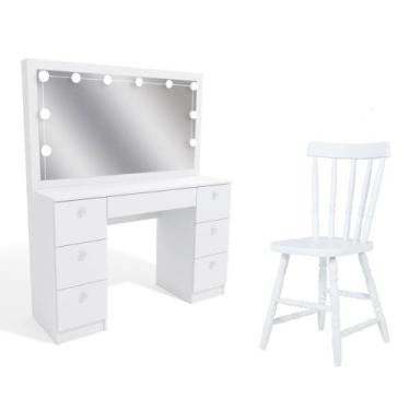 Imagem de Penteadeira Ditália 7 Gavetas Com Cadeira + Kit Luz Pe-80 Branco - DIT